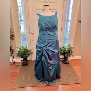 Teal Embroidered Formal Gown